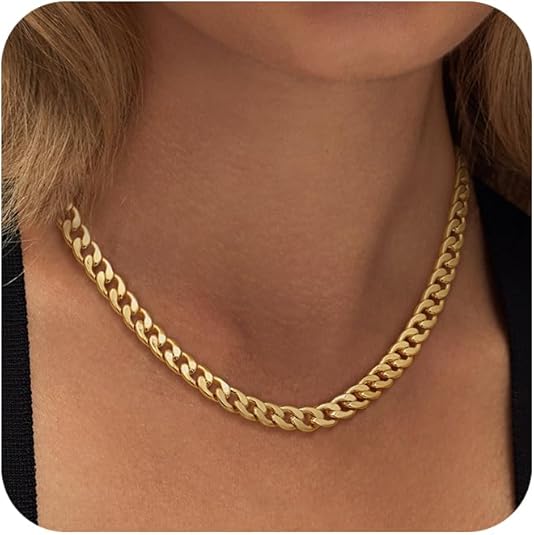 Necklace with Rough Cuban Link Pattern | Gold