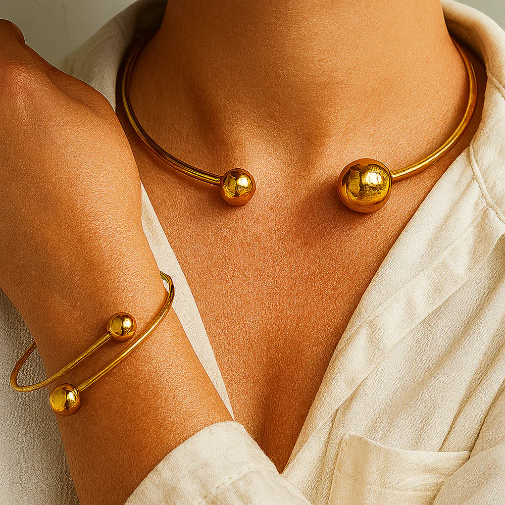 Minimalist, Luminous Necklace and Cuff Bracelet Set | Gold