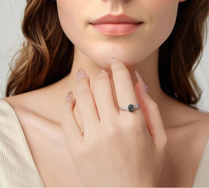 Sterling Zilver Elegante Natuurlijke Agaat Steen Ring | Witgoud