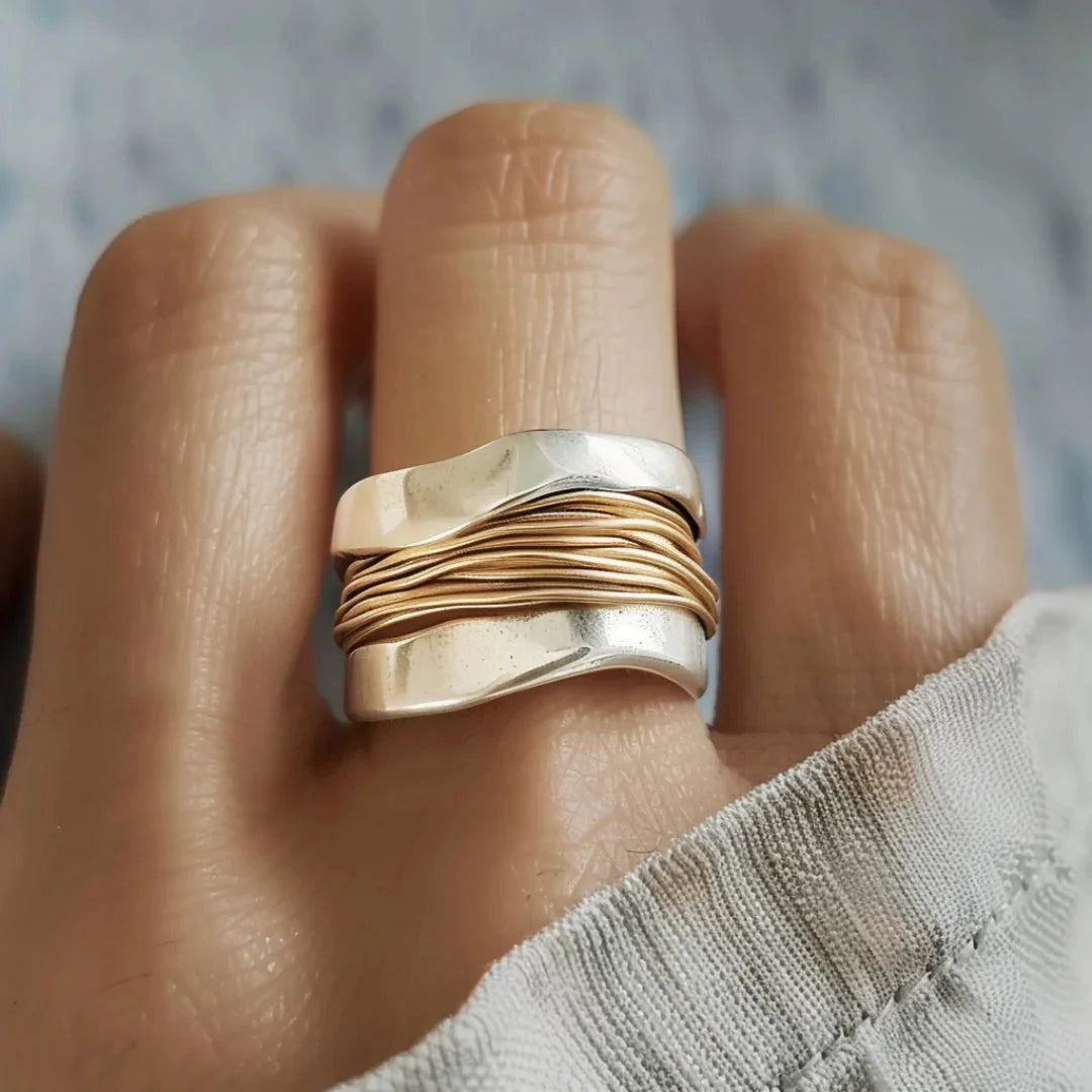Silver Gold Tether Ring | Mixed Gold