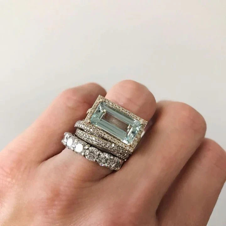 Vintage Turkoois Glazen Zilveren Ring Set