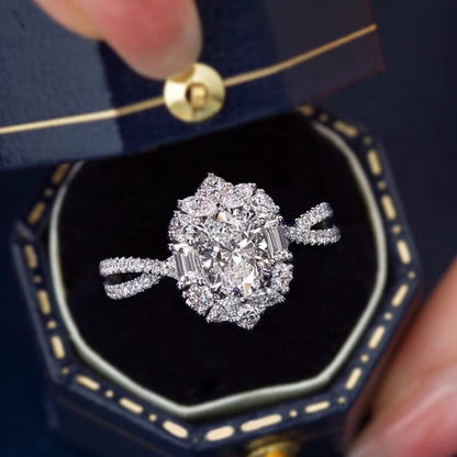 Ovale Halo Verstelbare Diamanten Ring