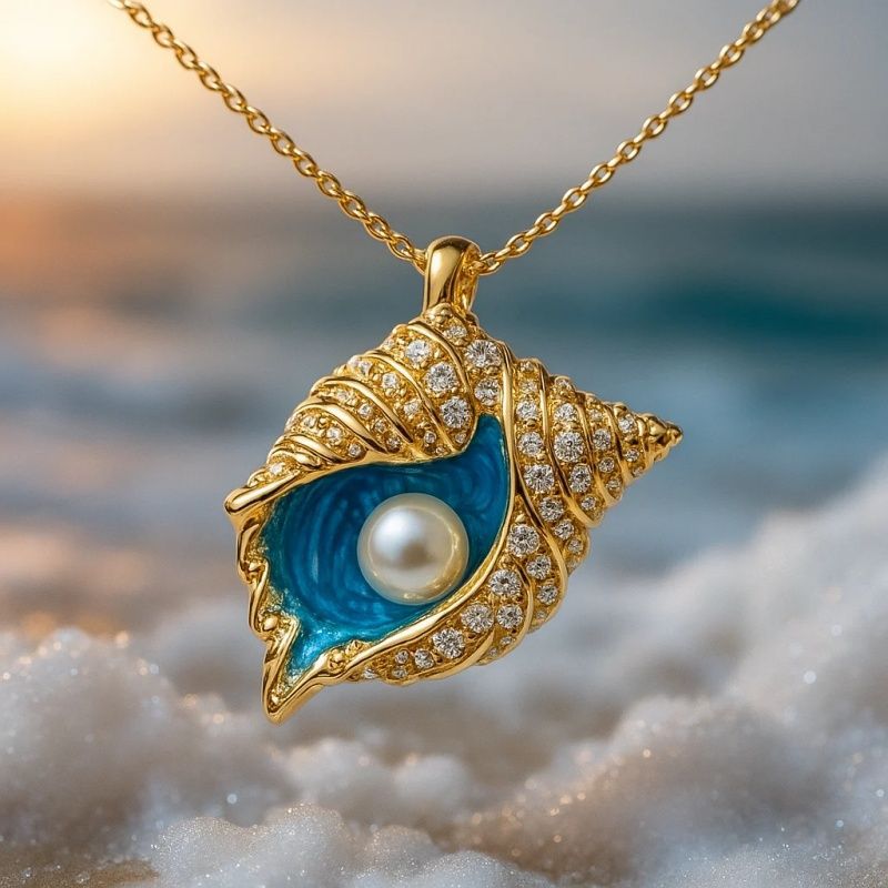Ketting met glanzende parel en schelp | Goud