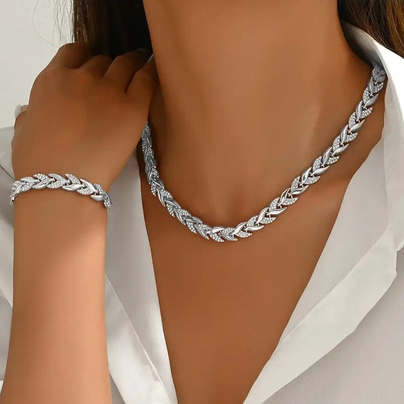 Elegante Glas Strass Steen Vissenstaart Set | Wit Goud