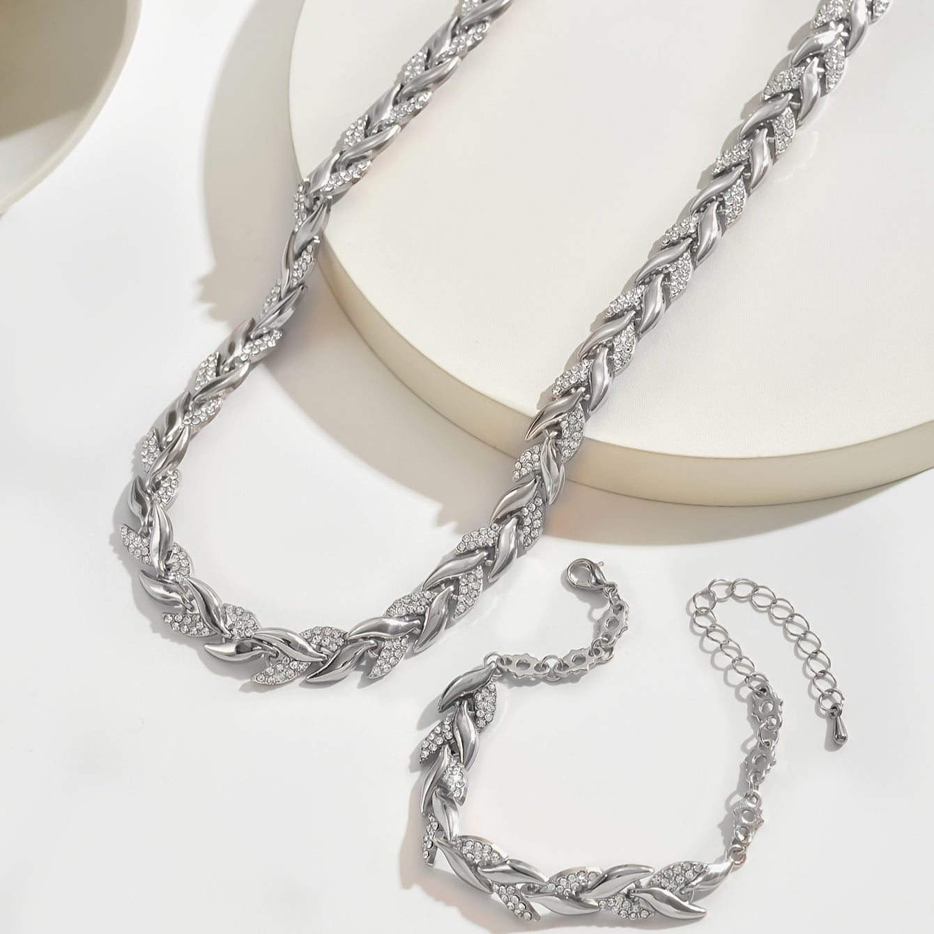 Elegante Glas Strass Steen Vissenstaart Set | Wit Goud