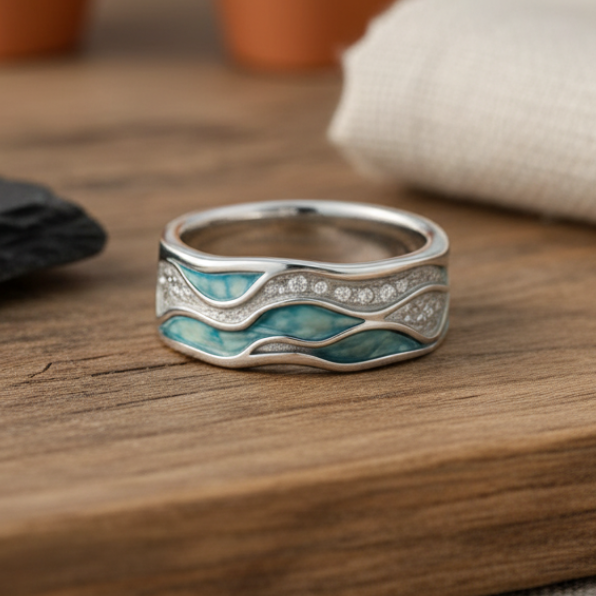 Turquoise Zilvergolf ring