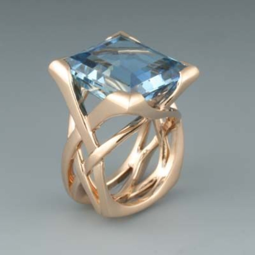 Vintage Blauwe Zirkonia Roségouden Ring