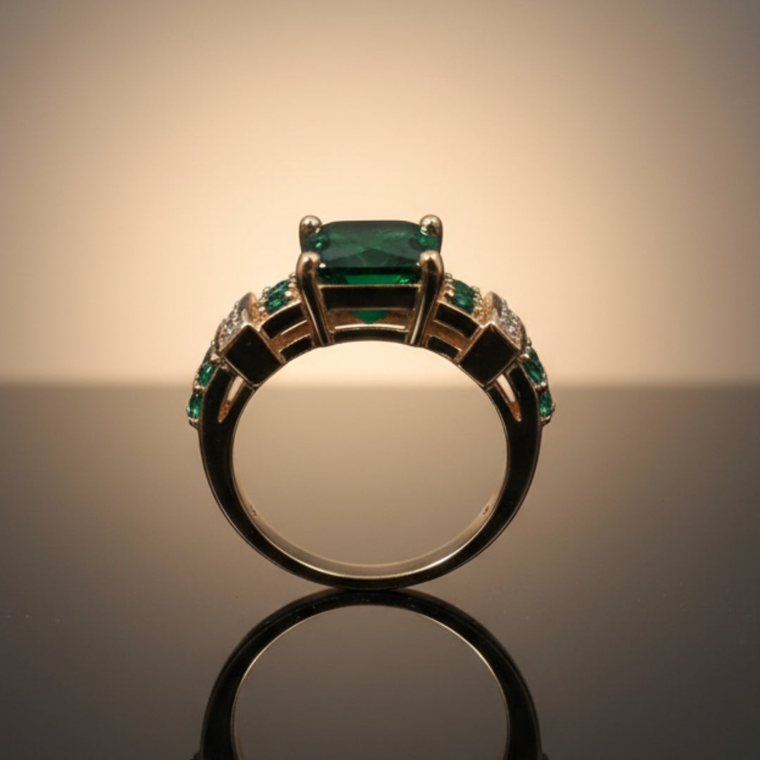 Koninklijke Groene Kristallen Gouden Ring