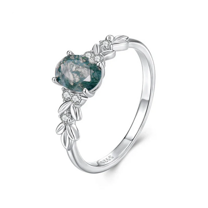 Sterling Zilver Elegante Natuurlijke Agaat Steen Ring | Witgoud