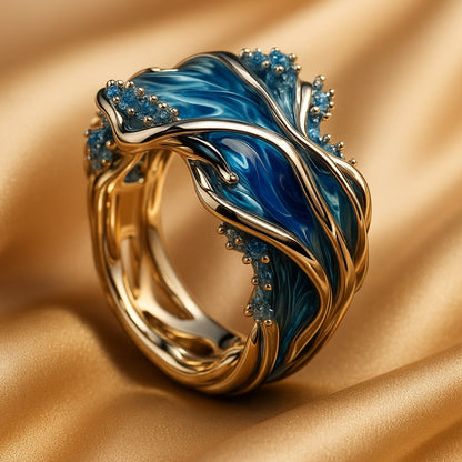 Vintage Verstelbare Oceaangolf Gouden Ring