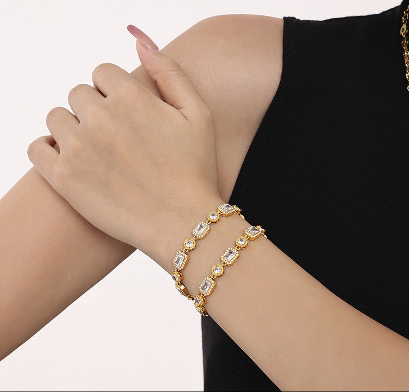 Emerald Cut Lab Grown Diamond Tennis Bracelet | Gold