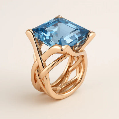 Vintage Blauwe Zirkonia Roségouden Ring