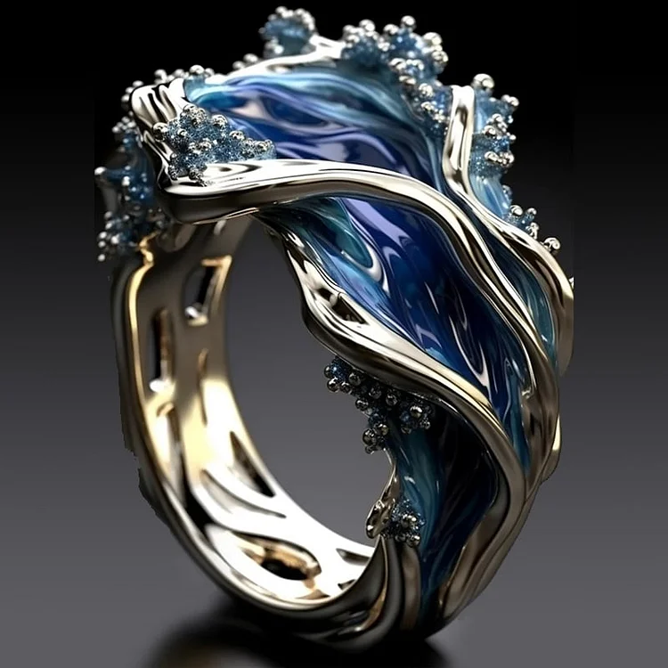 Vintage Verstelbare Oceaangolf Gouden Ring