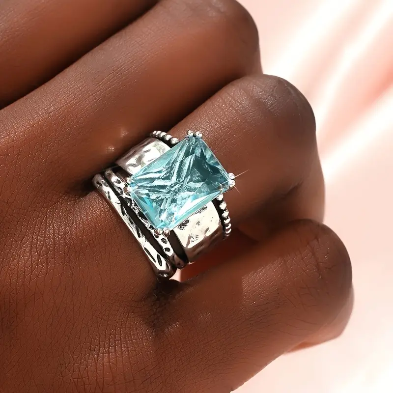 Verzilverde Oceaan Glas Ring
